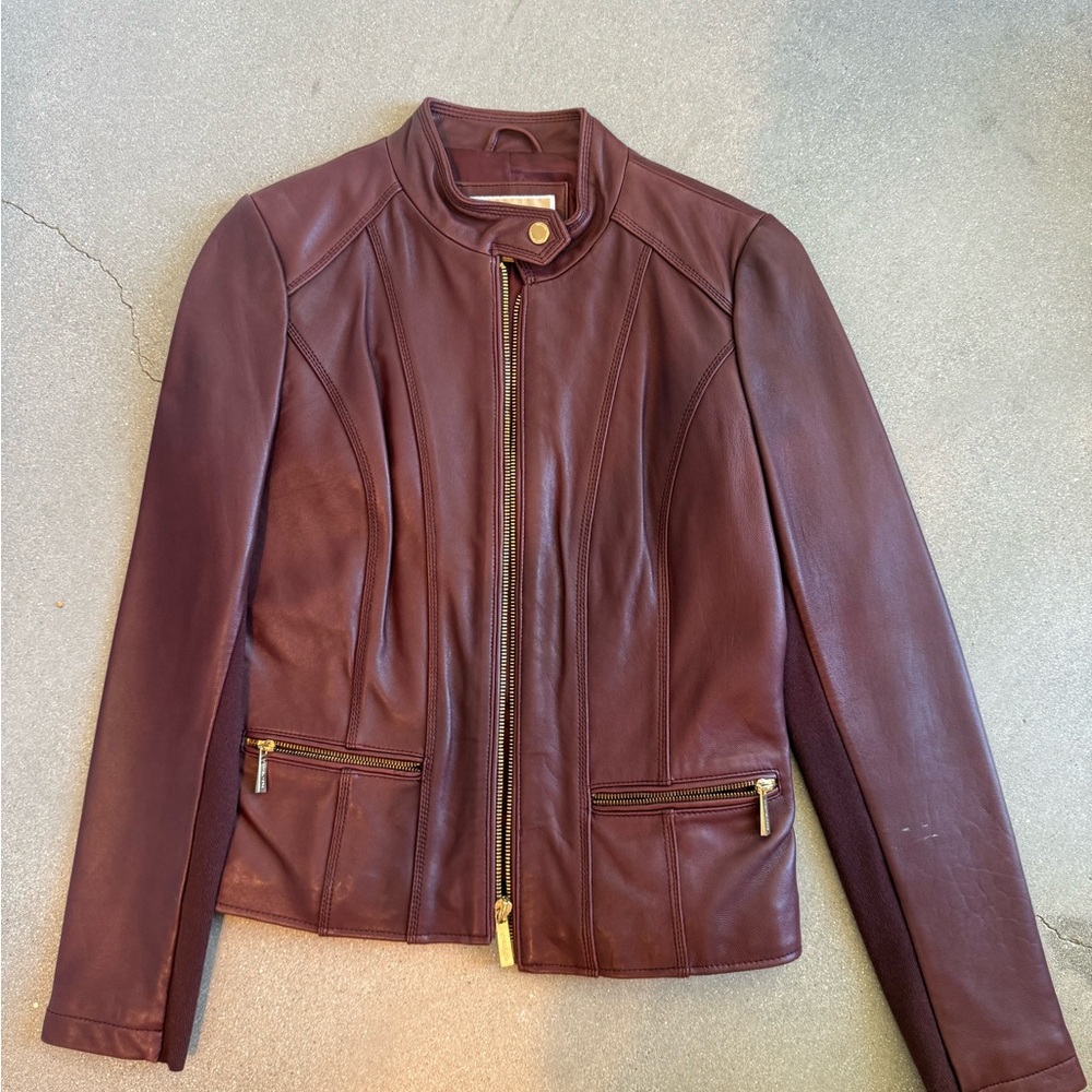 Michael Kors Deep Burgundy Leather Jacket